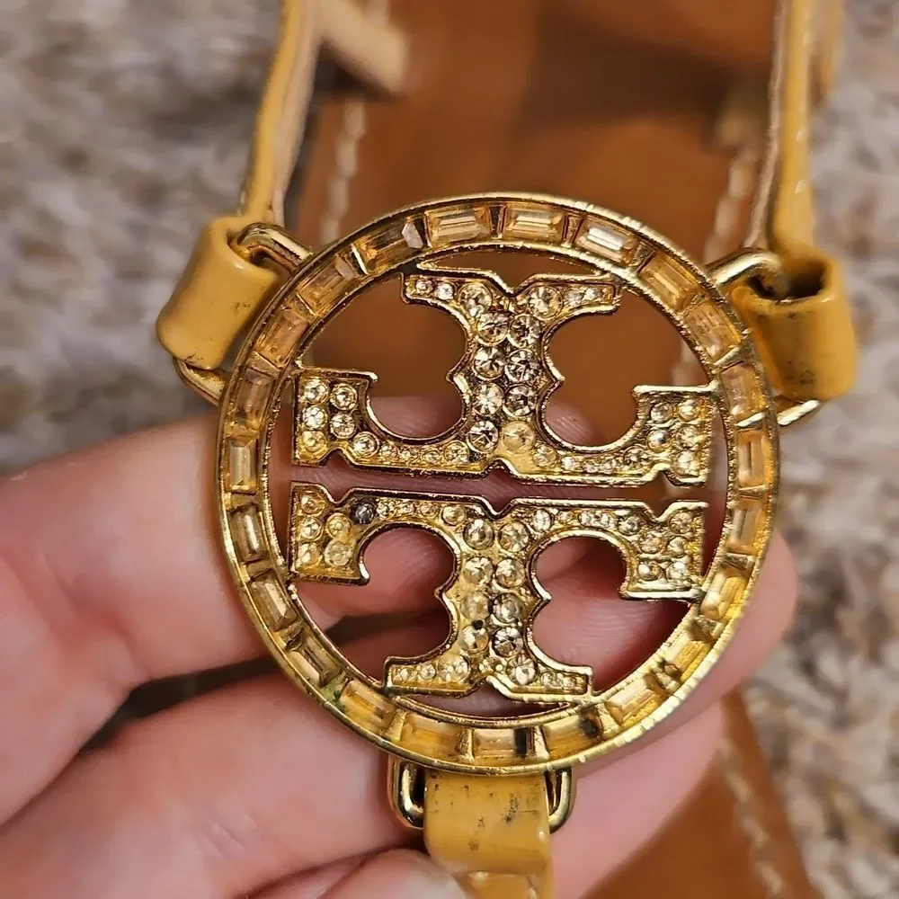 Tory Burch Miller T-Strap Sandals – Size 8 – Tan & Rose Gold